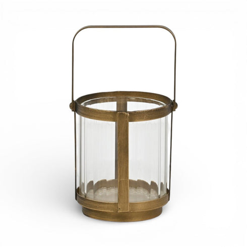 5" Gold Glass Tabletop Lantern Candle Holder