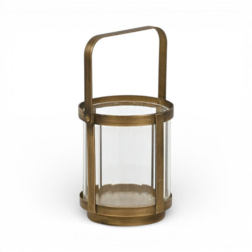 5" Gold Glass Tabletop Lantern Candle Holder