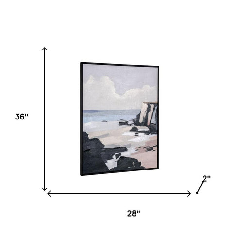 Pacific Edge I Hand Painted Black Floater Frame Wall Art