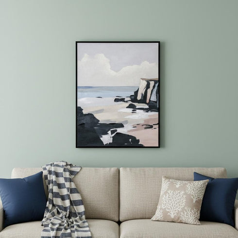 Pacific Edge I Hand Painted Black Floater Frame Wall Art