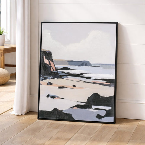 Pacific Edge II Hand Painted Black Floater Frame Wall Art