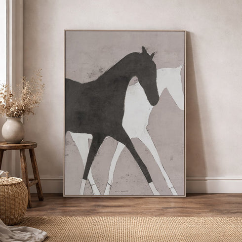 Gallop of the Divine Hand Painted Light Brown Floater Frame Wall Art