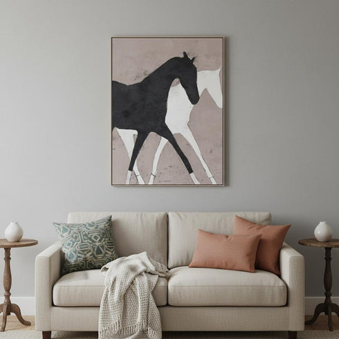 Gallop of the Divine Hand Painted Light Brown Floater Frame Wall Art