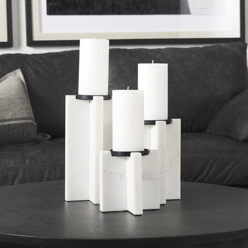 8" White Marble Tabletop Candle Holder