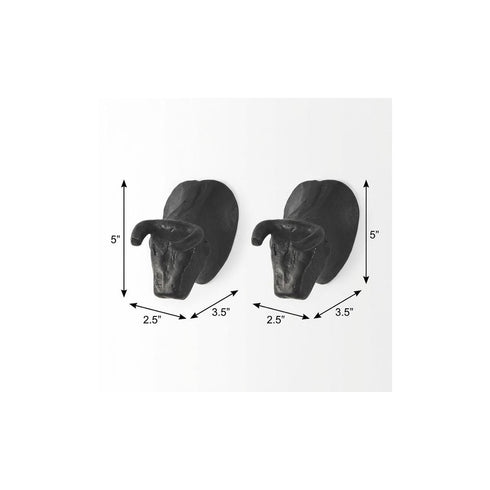 Set of Two Black Metal Bull Decorative Wall Sculpture