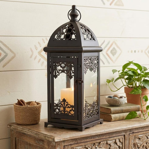 15" Black Glass Floor Candelabra Candle Holder