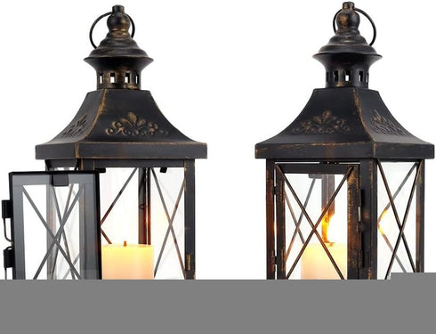 Set of Two Black Glass Floor Candelabra Candle Holders