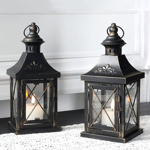 Set of Two Black Glass Floor Candelabra Candle Holders