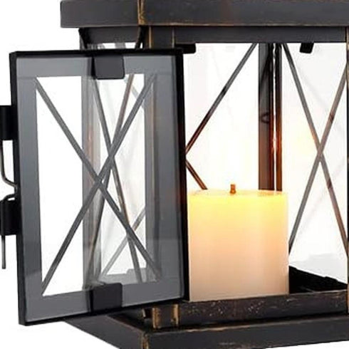 Set of Two Black Glass Floor Candelabra Candle Holders