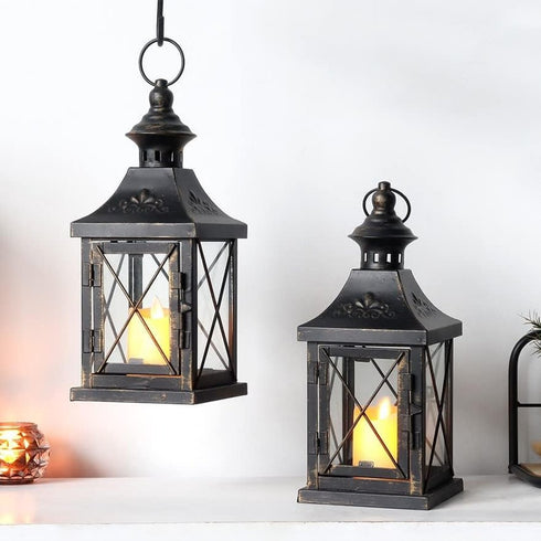 Set of Two Black Glass Floor Candelabra Candle Holders