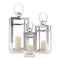 Set of Three Silver Glass Floor Candelabra Candle Holders