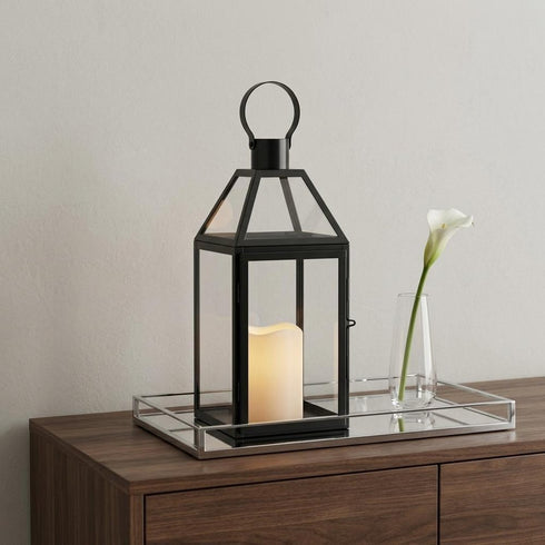 16" Black Glass Floor Candelabra Candle Holder