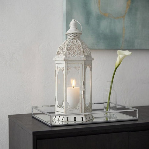 23" White Glass Floor Candelabra Candle Holder