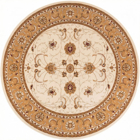 8' X 8' Cream And Beige Abstract Round Rug