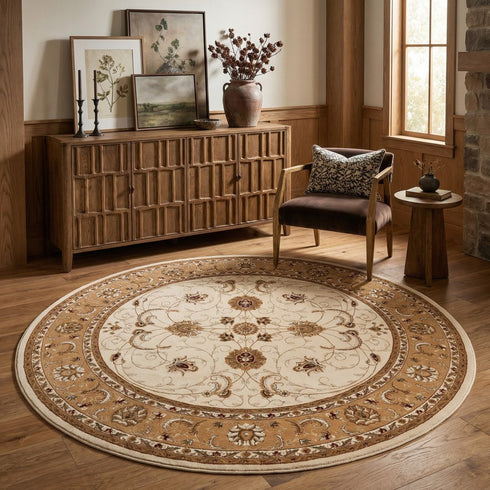 8' X 8' Cream And Beige Abstract Round Rug