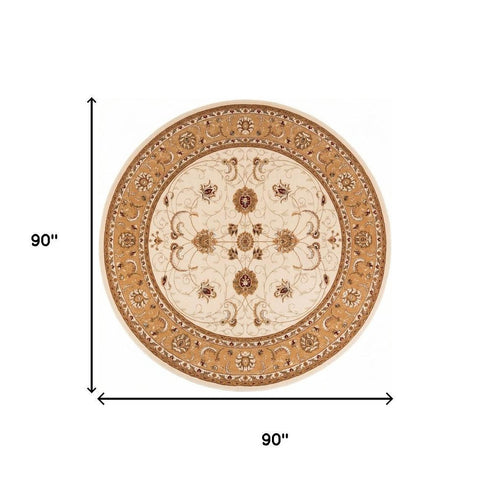 8' X 8' Cream And Beige Abstract Round Rug