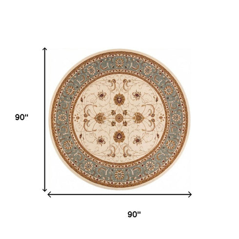 8' X 8' Cream And Blue Abstract Round Rug