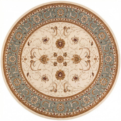 8' X 8' Cream And Blue Abstract Round Rug