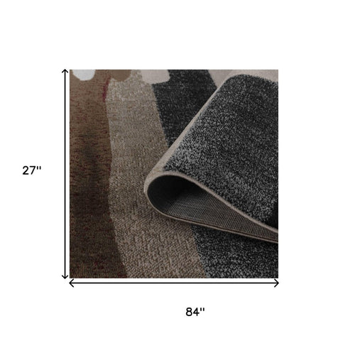7' Brown And Red Abstract Area Rug