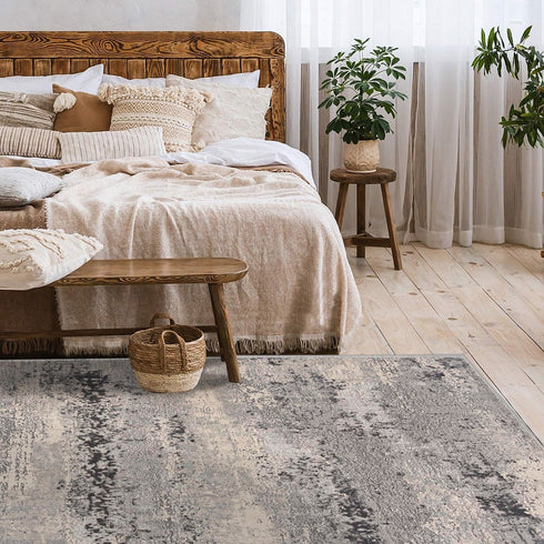 8' X 11' Gray And Beige Abstract Area Rug