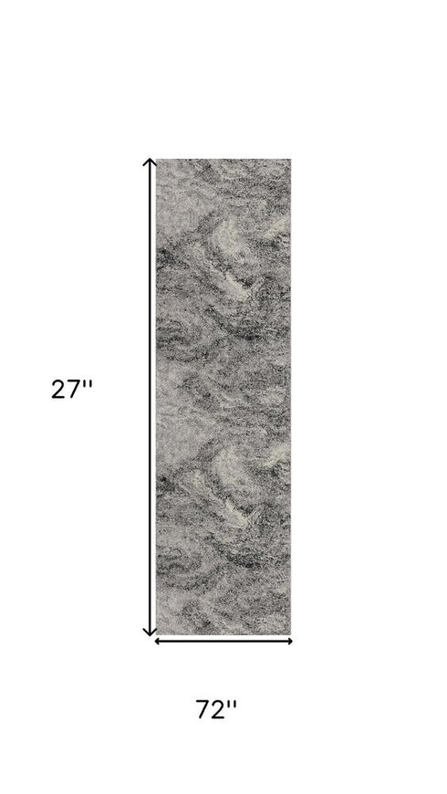 6' Gray And Black Abstract Runner Rug