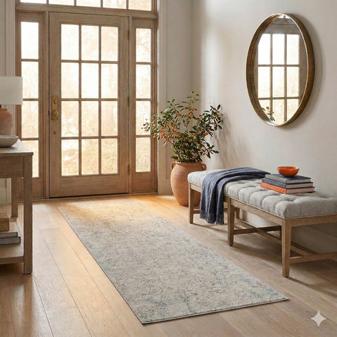 8' Light Gray And Ivory Abstract Washable Runner Rug