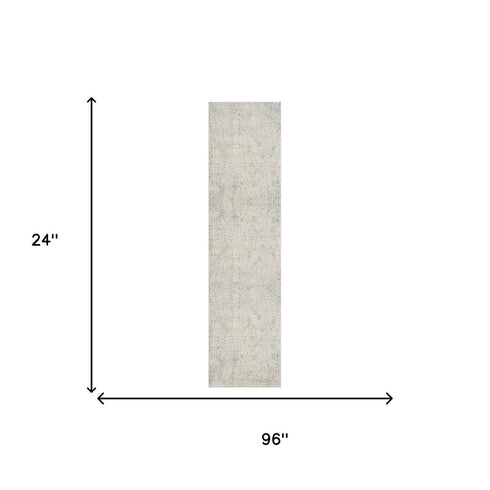 8' Light Gray And Ivory Abstract Washable Runner Rug