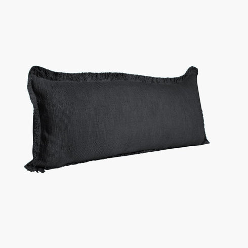 Set of Two 36" X 14" Jet And Black Lumbar Striped Cotton Throw Pillow Covers