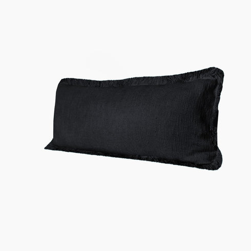 Set of Two 36" X 14" Jet And Black Lumbar Striped Cotton Throw Pillow Covers
