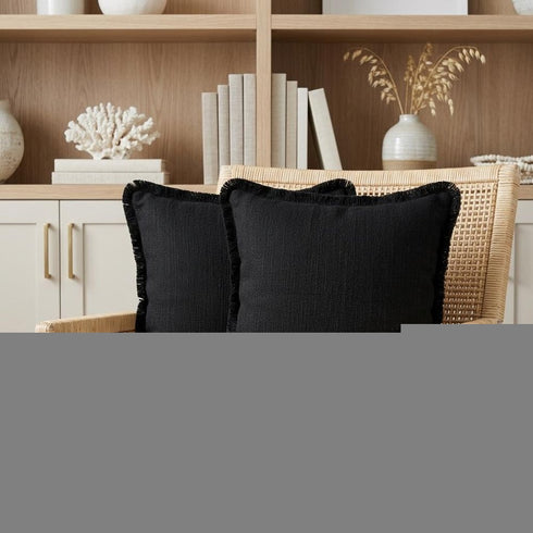 Set of Two 20" Jet And Black Striped Cotton Throw Pillow Covers
