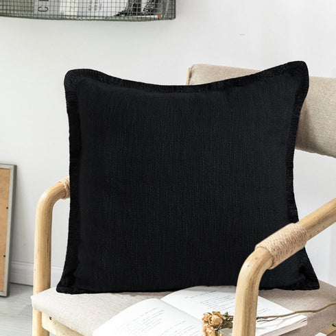Set of Two 20" Jet And Black Striped Cotton Throw Pillow Covers