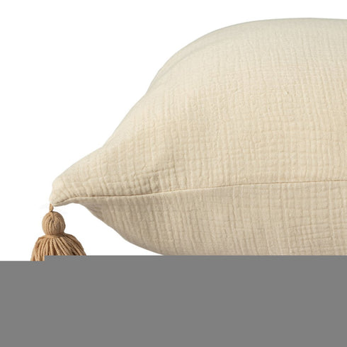 Set of Two 20" Natural And Beige Cotton Throw Pillow Covers