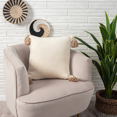 Set of Two 20" Natural And Beige Cotton Throw Pillow Covers
