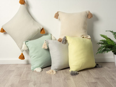 Set of Two 20" Natural And Beige Cotton Throw Pillow Covers