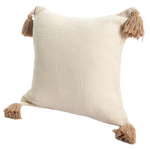 Set of Two 20" Natural And Beige Cotton Throw Pillow Covers