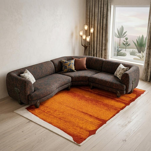 7' X 9' Orange And White Abstract Washable Area Rug With UV Protection