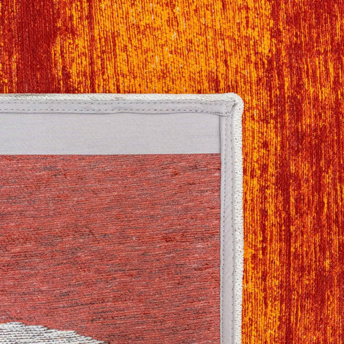 7' X 9' Orange And White Abstract Washable Area Rug With UV Protection