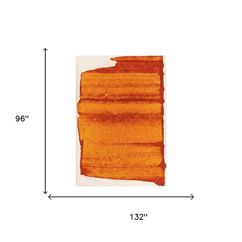 8' X 11' Orange And White Abstract Washable Area Rug With UV Protection