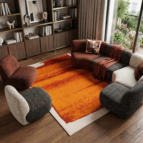 8' X 11' Orange And White Abstract Washable Area Rug With UV Protection
