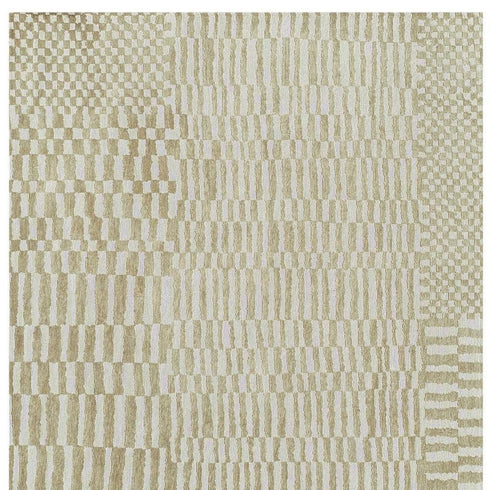 7' X 9' Tan And White Abstract Washable Area Rug With UV Protection