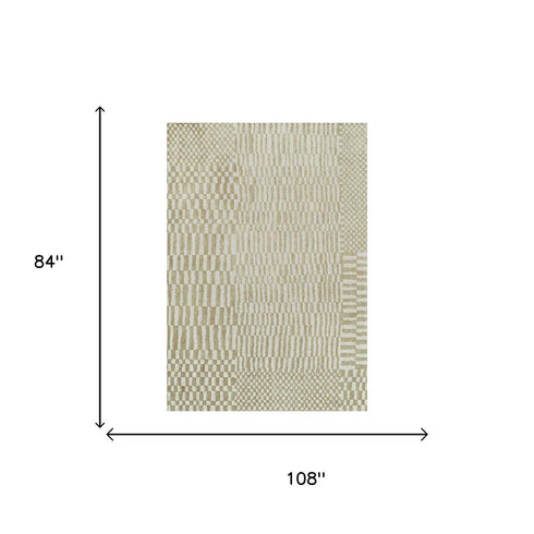 7' X 9' Tan And White Abstract Washable Area Rug With UV Protection
