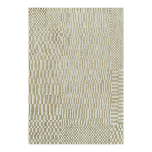 7' X 9' Tan And White Abstract Washable Area Rug With UV Protection