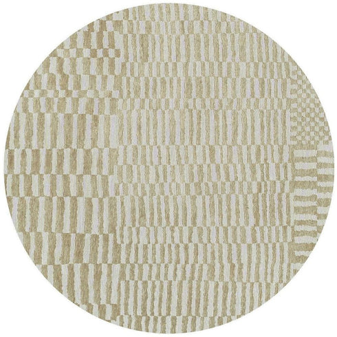 8' Tan And White Abstract Washable Round Rug With UV Protection