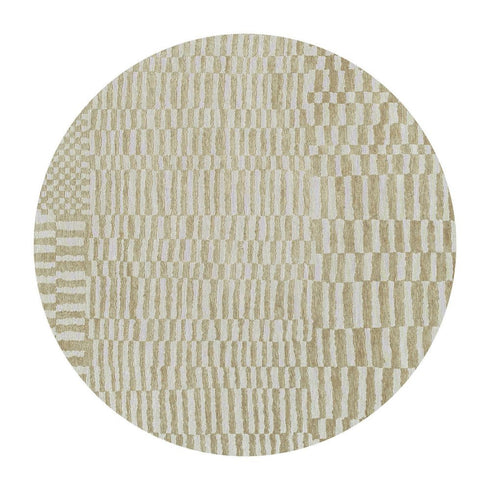 8' Tan And White Abstract Washable Round Rug With UV Protection