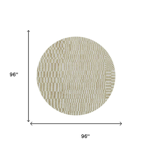8' Tan And White Abstract Washable Round Rug With UV Protection