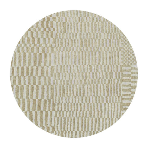 8' Tan And White Abstract Washable Round Rug With UV Protection