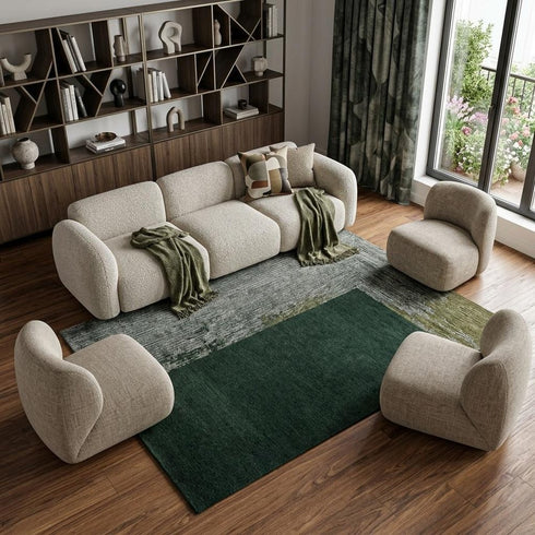 8' X 11' Green And White Abstract Washable Area Rug With UV Protection