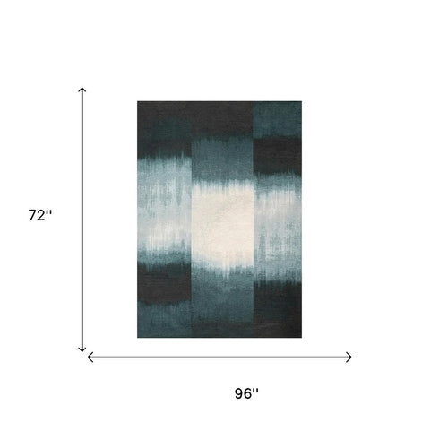 6' X 8' Blue And White Abstract Washable Area Rug With UV Protection