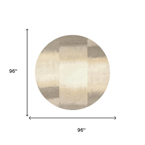 8' Gray And White Abstract Washable Round Rug With UV Protection