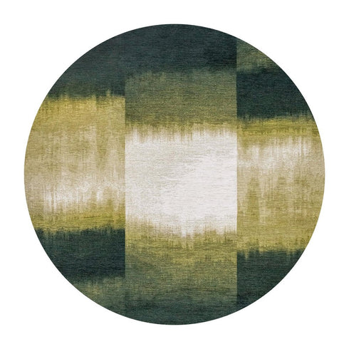 8' Green And White Abstract Washable Round Rug With UV Protection